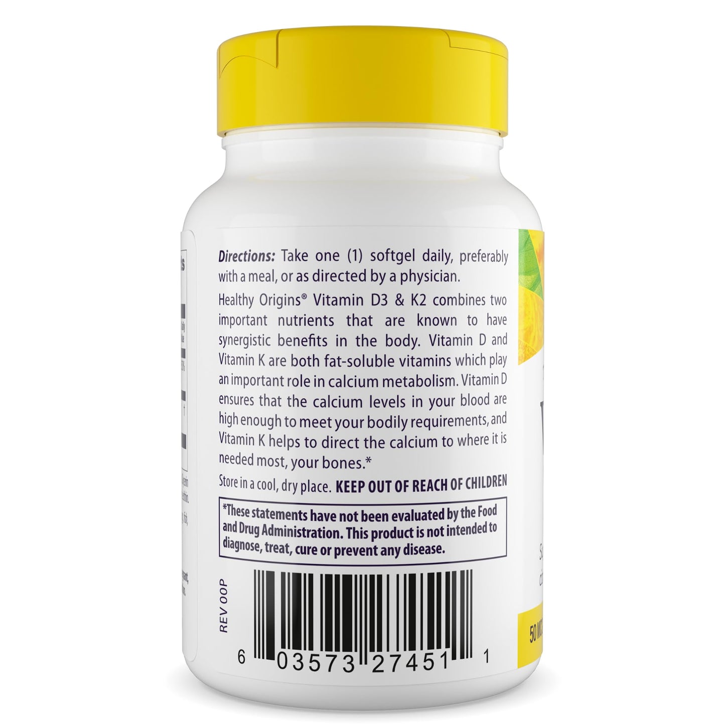 Healthy Origins Vitamin D3 & K2 Softgels, 60 Count