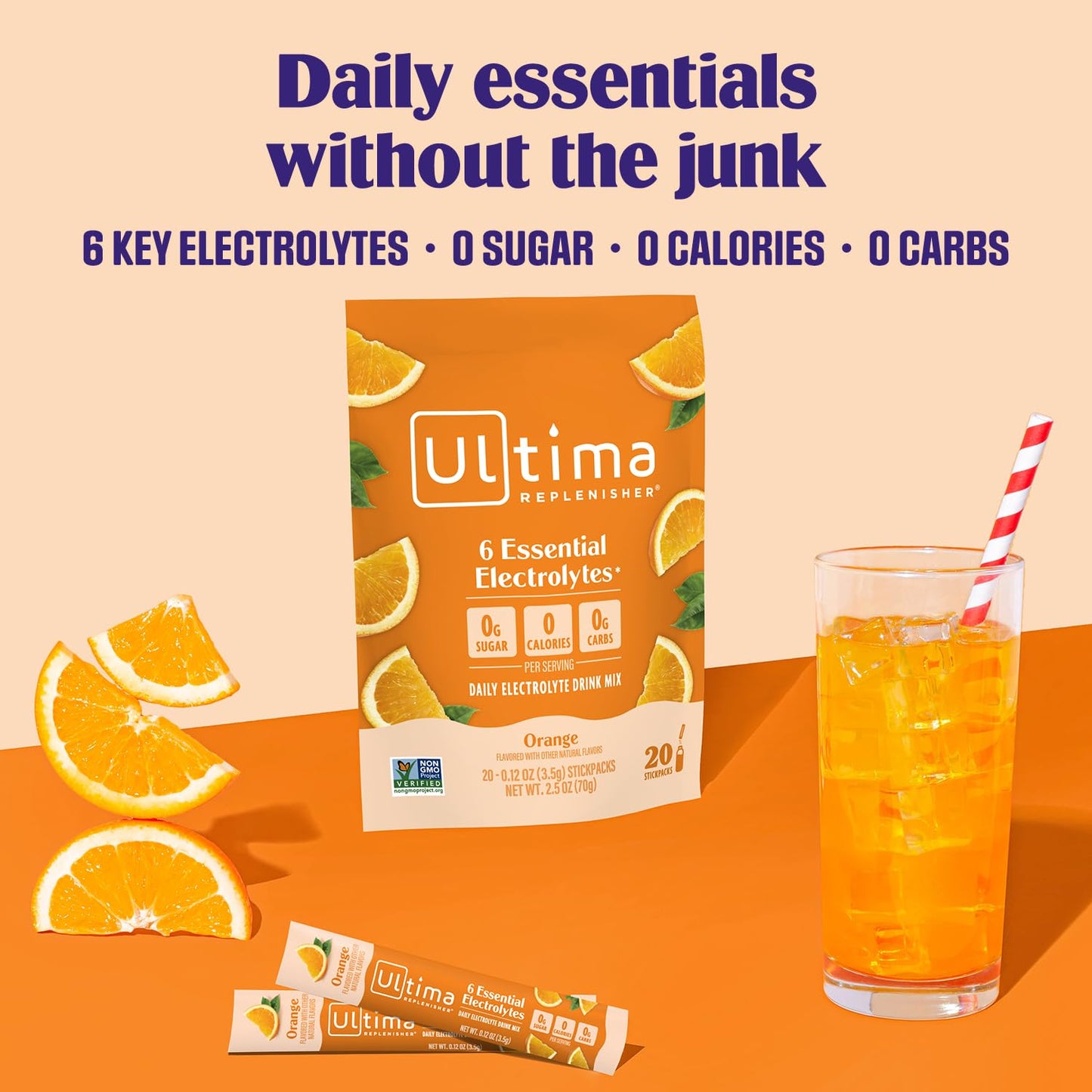 Ultima Replenisher Orange Electrolyte Powder, 20 Count