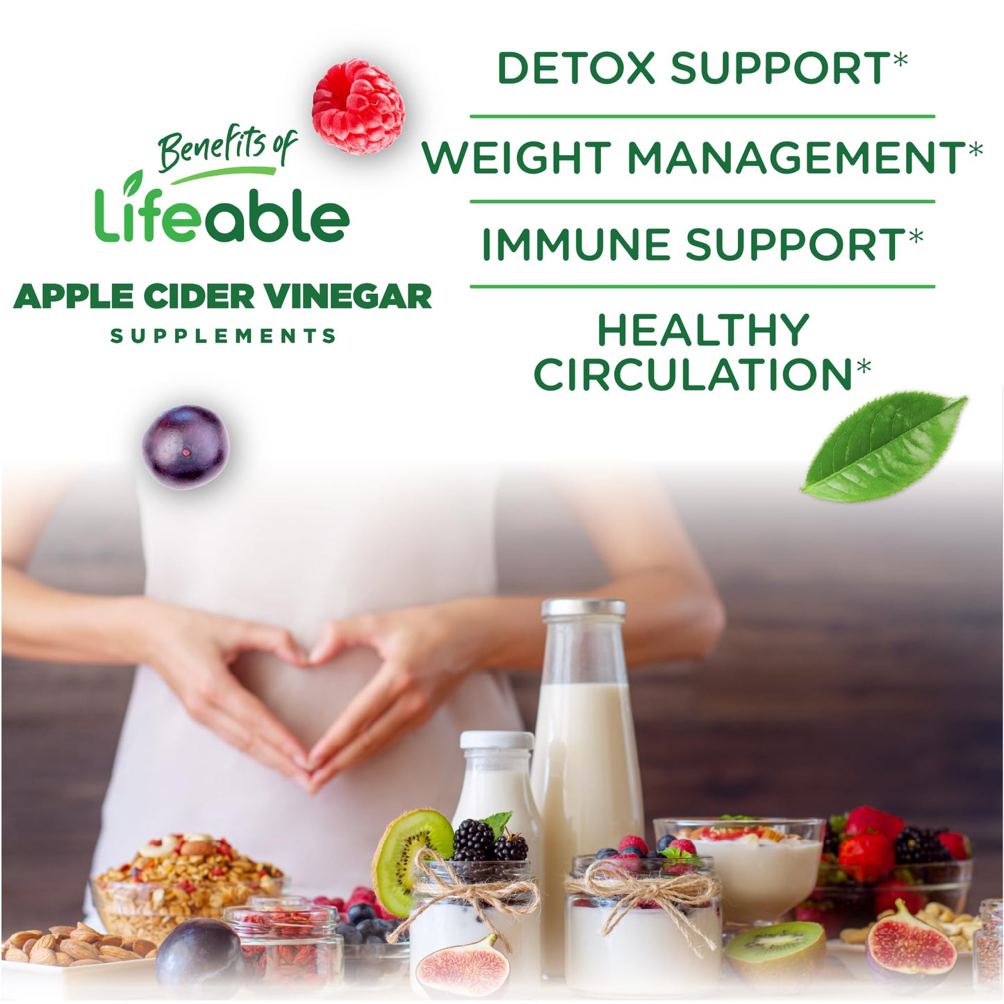 Lifeable Apple Cider Vinegar Gummies with Mother 1000 mg, 60 Gummies