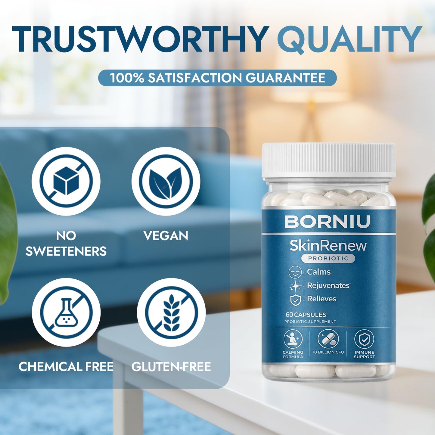 NutraNeo Borniu SkinRenew Probiotic for Gut and Skin Support, 60 Capsules