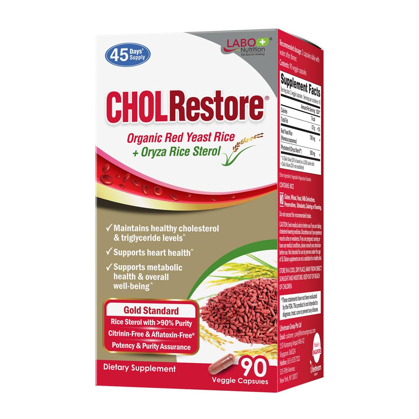 LABO Nutrition CHOLRestore Red Yeast Rice Phytosterol - Healthy Lipids Capsules 90 Count