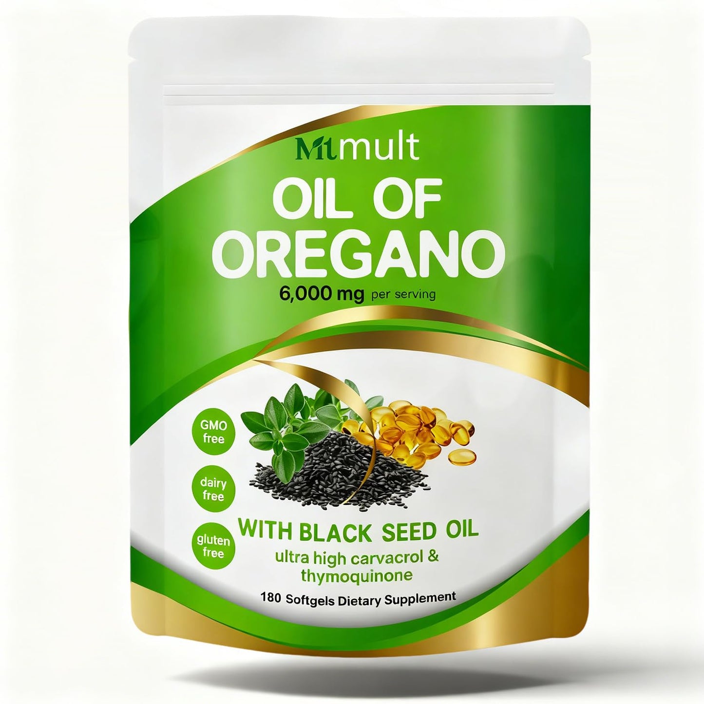 Mtmult Oil of Oregano with Black Seed Oil 6000mg & Moringa Softgels, 180 Softgels