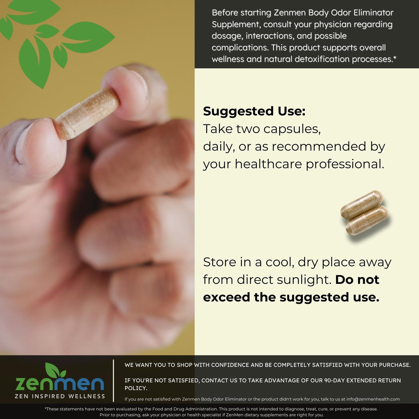 Zenmen Chlorophyll & Zinc Capsules - Internal Deodorant Supplement for Whole Body Freshness & Digestive Comfort, 60 Capsules