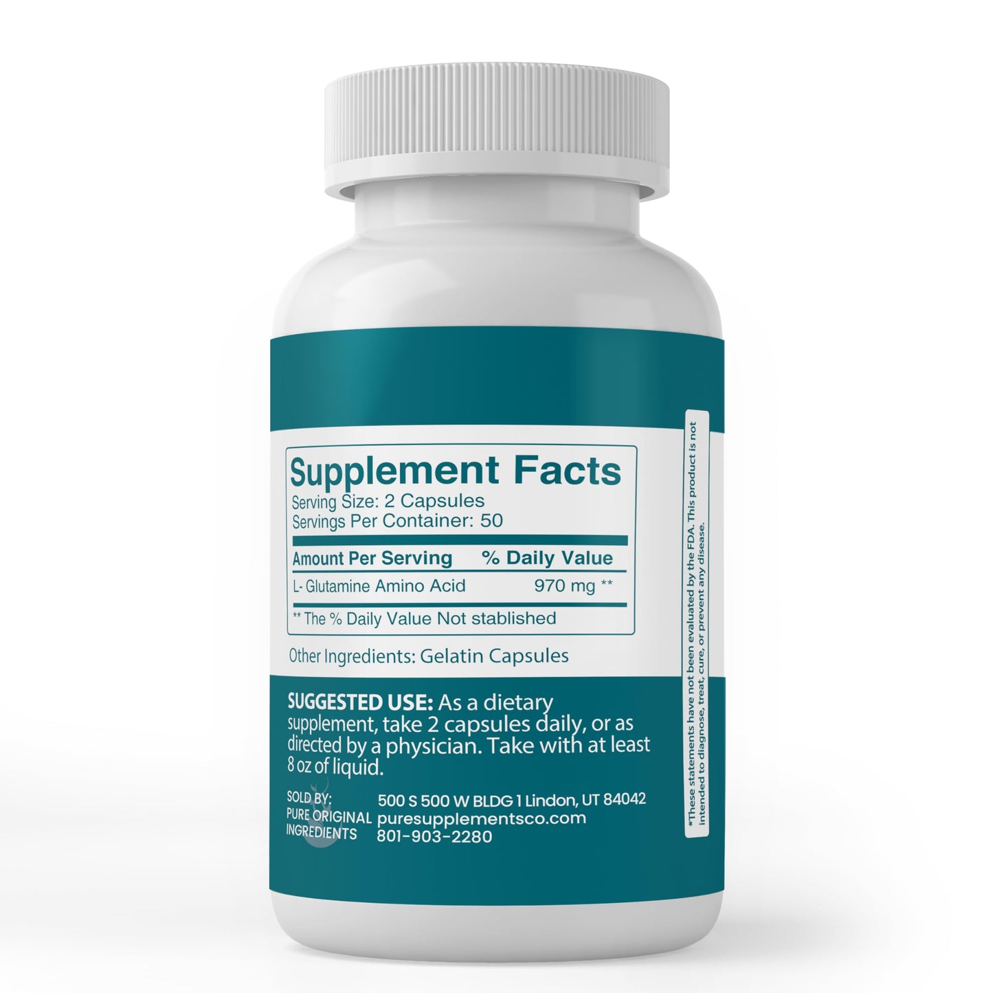 Pure Original Ingredients L-Glutamine Capsules 100 Capsules