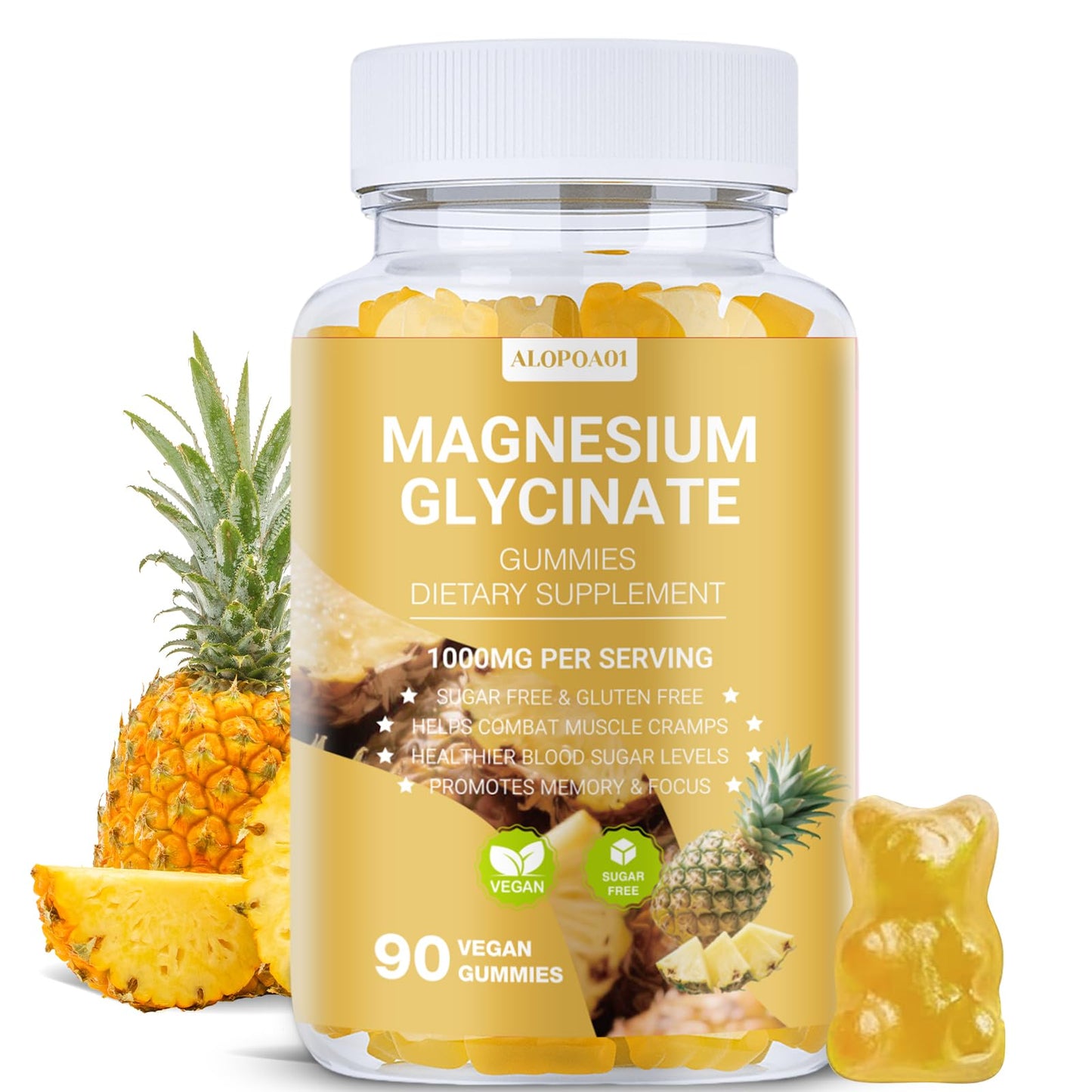 ALOPOA01 Magnesium Glycinate Gummies 1000mg, 90 Count