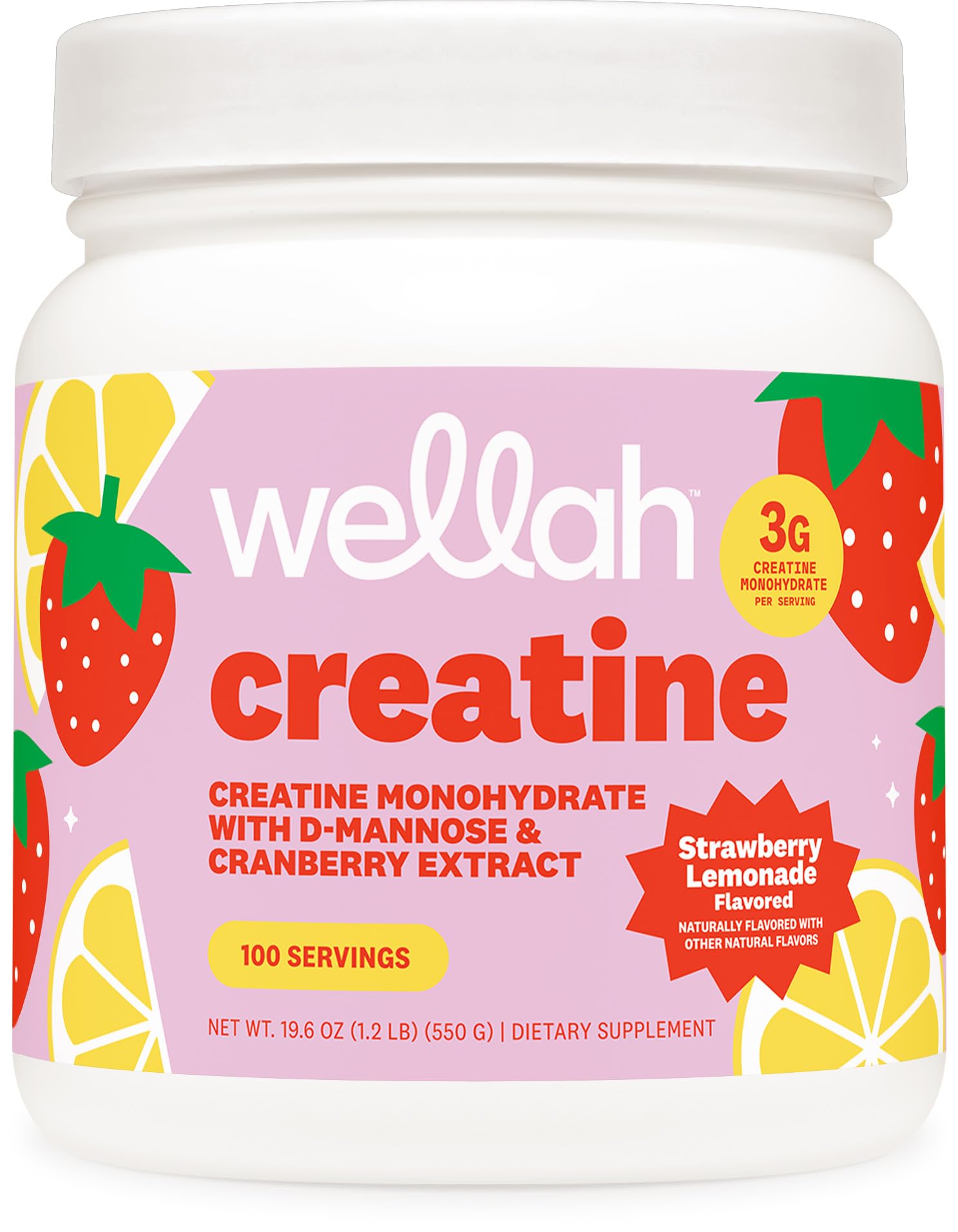Wellah Creatine for Women (Strawberry Lemonade) Powder, 100 Servings