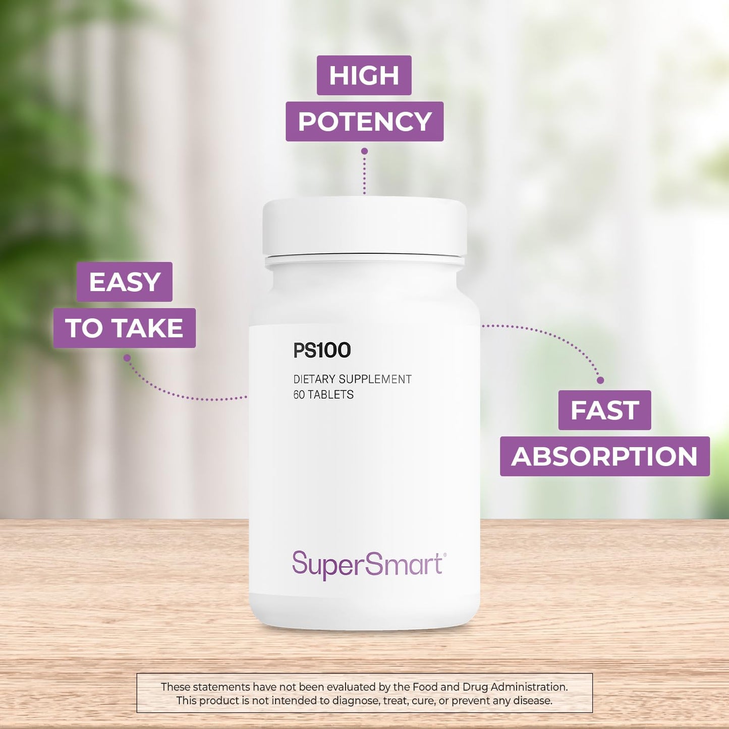 Supersmart PS100 Phosphatidylserine 300mg Tablets, Brain Health & Memory Support, 60 Count