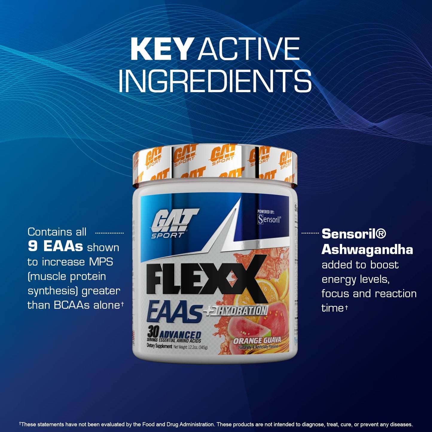 GAT SPORT Flexx EAAs + Hydration Advanced Essential Amino Acids Powder 12.2 oz