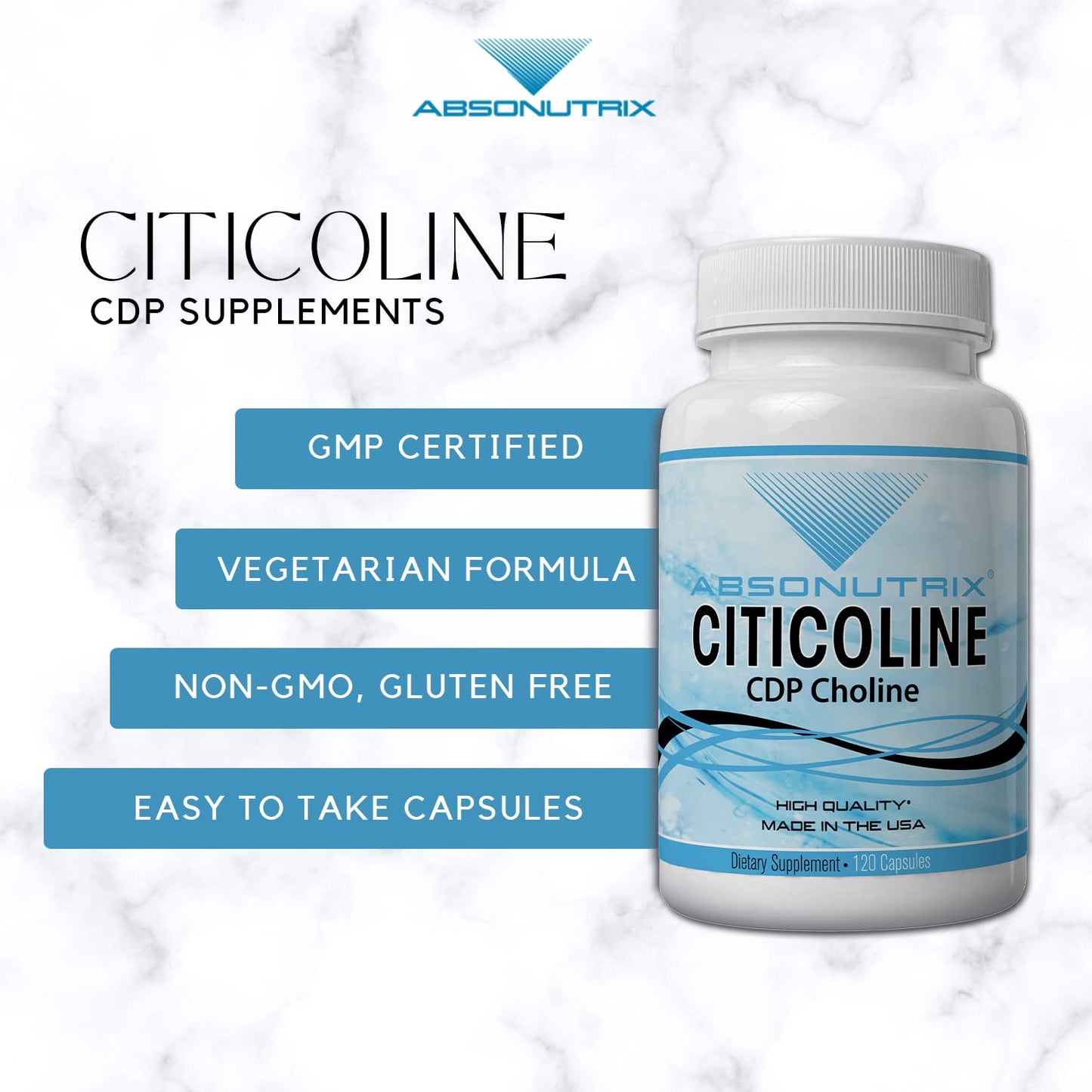 Absonutrix Citicoline CDP Choline 530mg Capsules, 1 Count