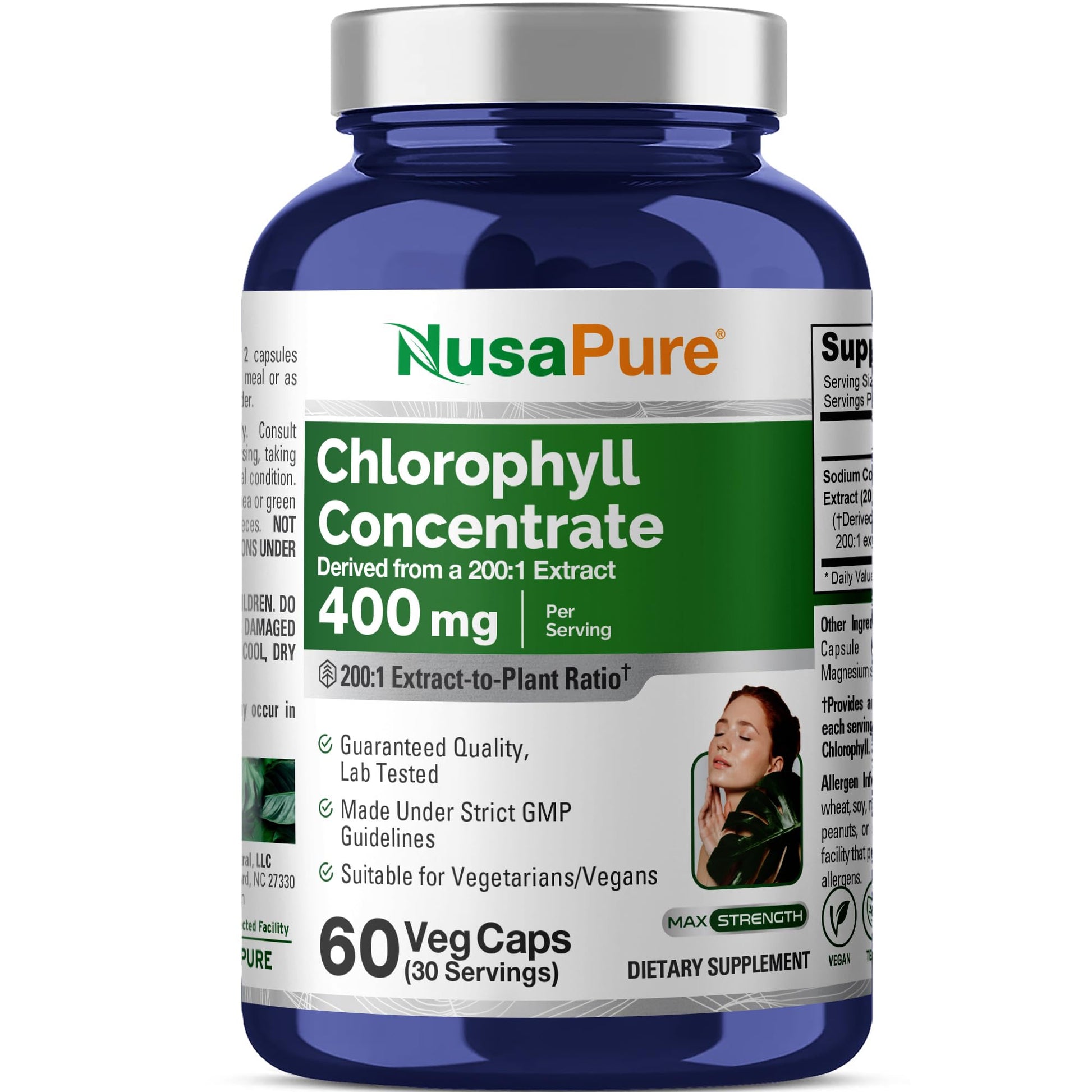 NusaPure Chlorophyll 400 mg Capsules, 60 Count