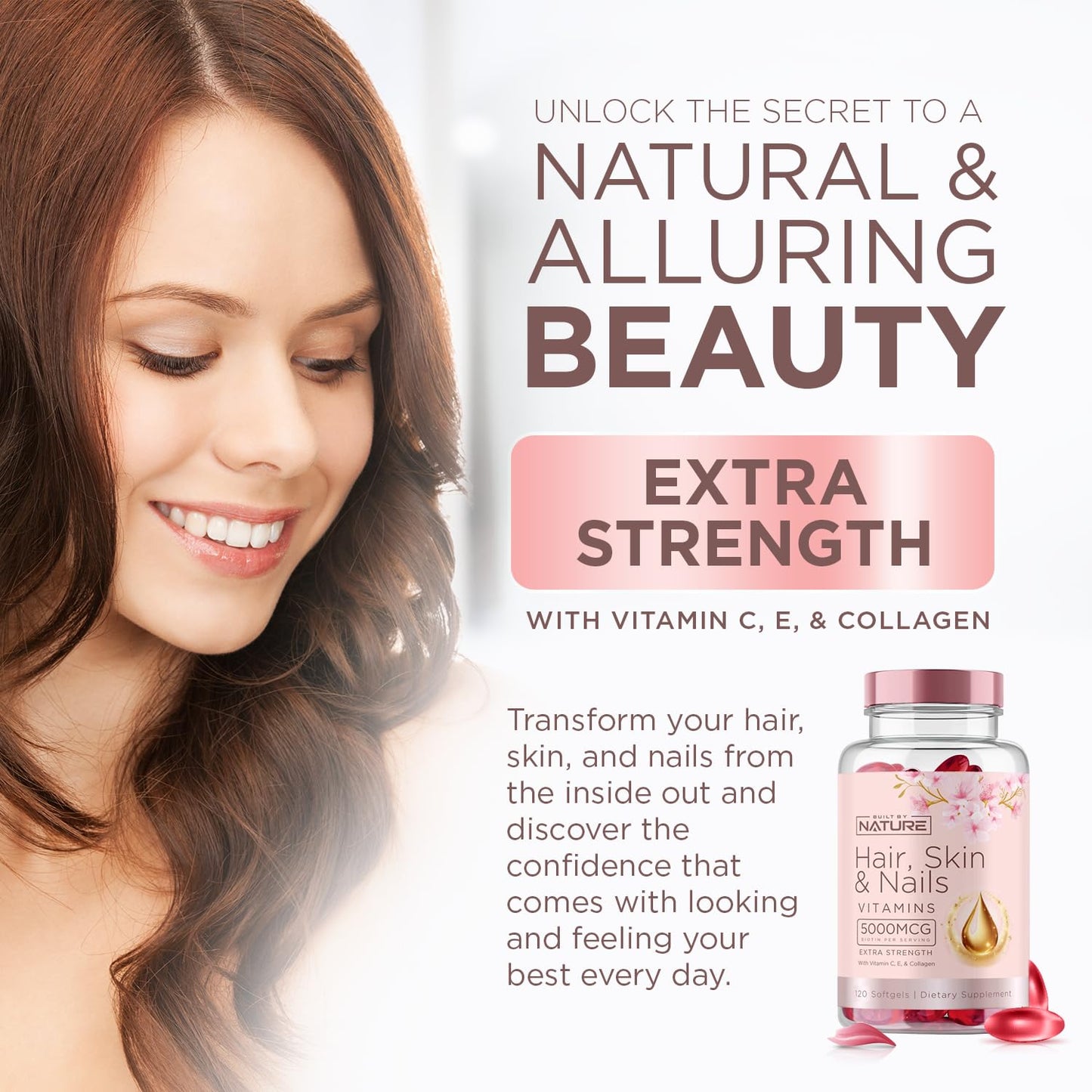Built by Nature Hair Skin and Nails Vitamins Softgels 120