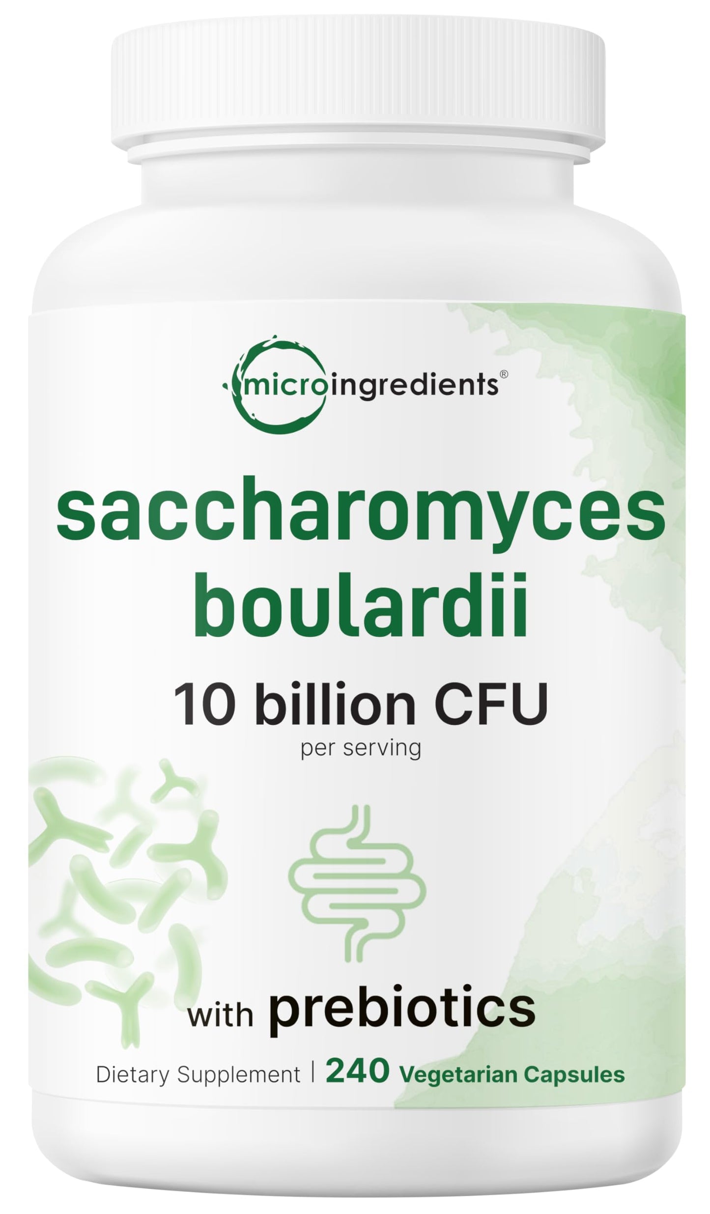Micro Ingredients Saccharomyces Boulardii Probiotics 10 Billion CFU with Prebiotics, 240 Capsules