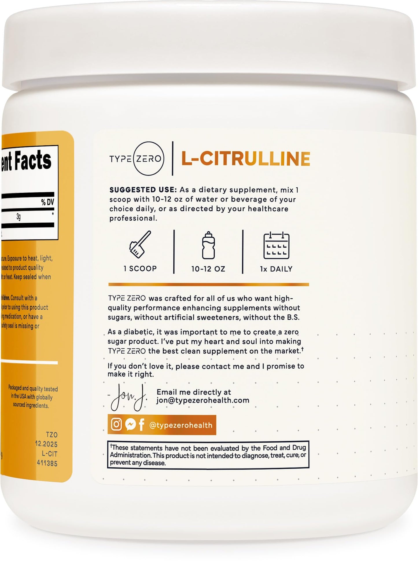Type Zero L-Citrulline Base Powder 10.6 Ounce