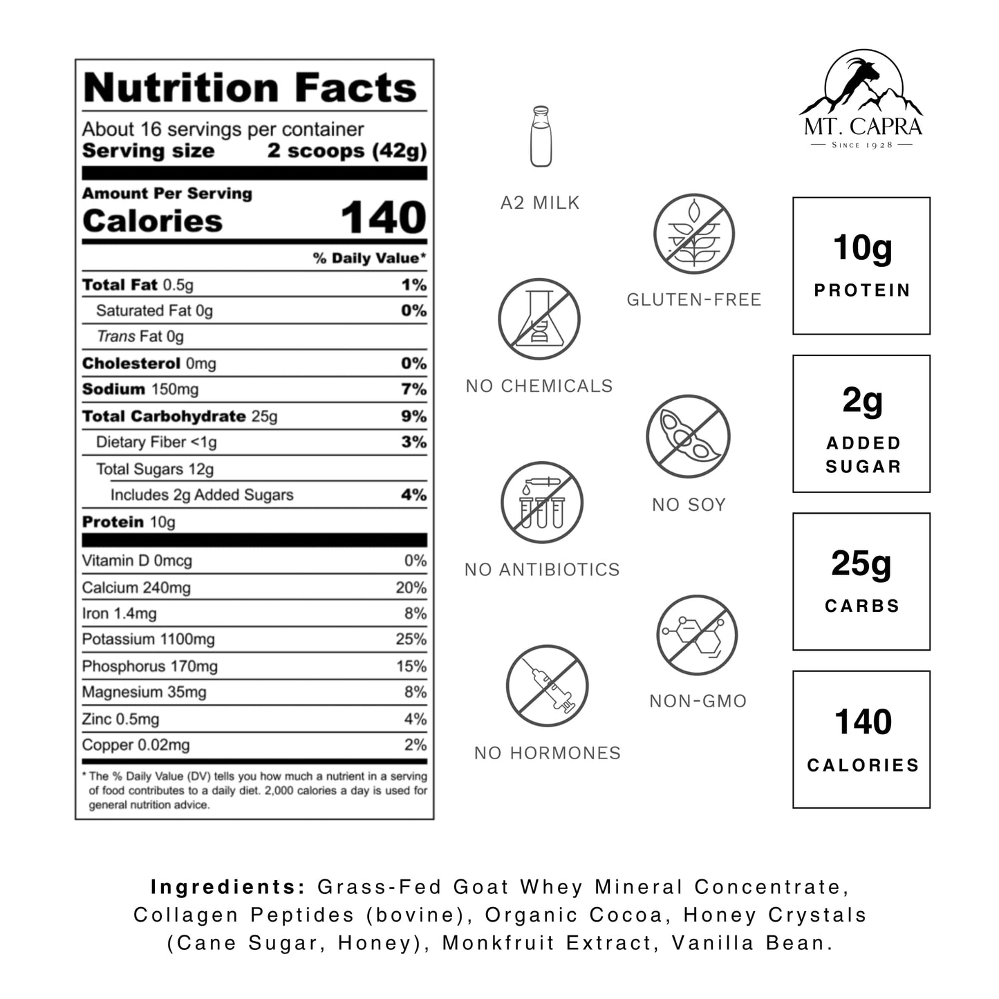 Mt. Capra Clean Whey Protein and Clean Minerals with Collagen Peptides Powder, 39.8