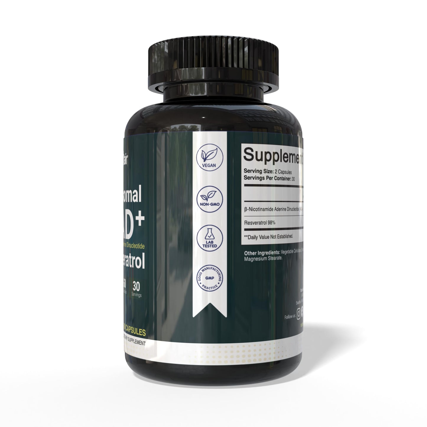 NutriFlair Liposomal NAD+ Supplement with Resveratrol 1000mg per Serving, 60 Capsules