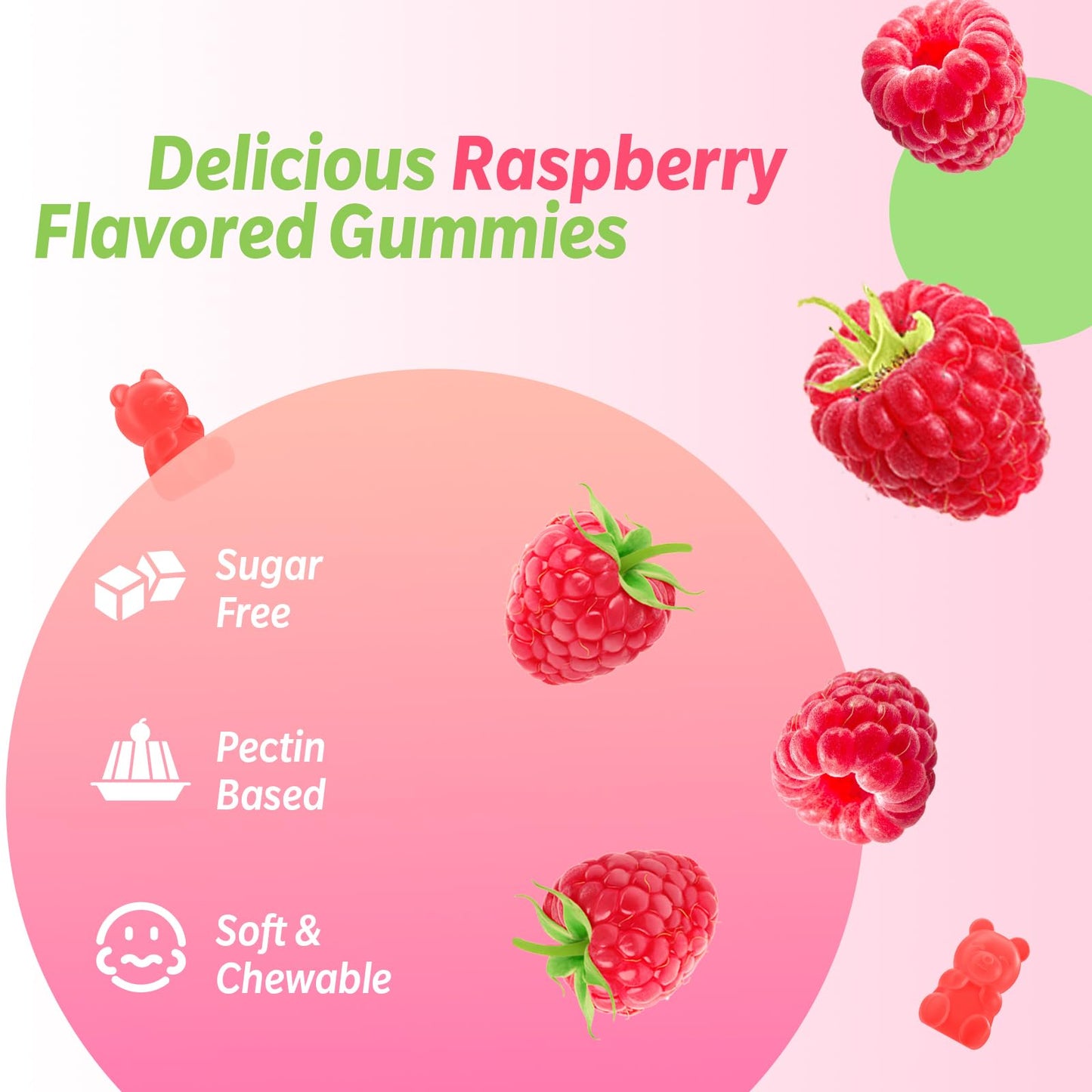 Zetelixia Magnesium Glycinate Gummies, High Absorption Magnesium Glycinate Supplements for Relaxation, Raspberry Flavor, 120 Count