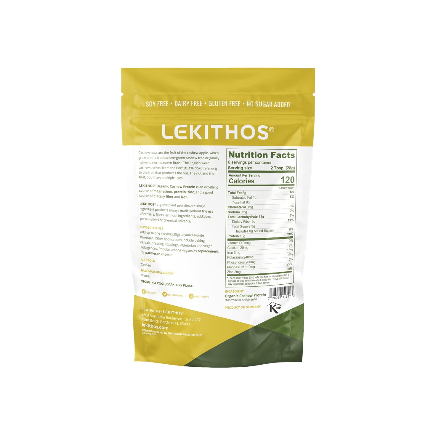 Lekithos Organic Cashew Protein Powder, 6 Servings