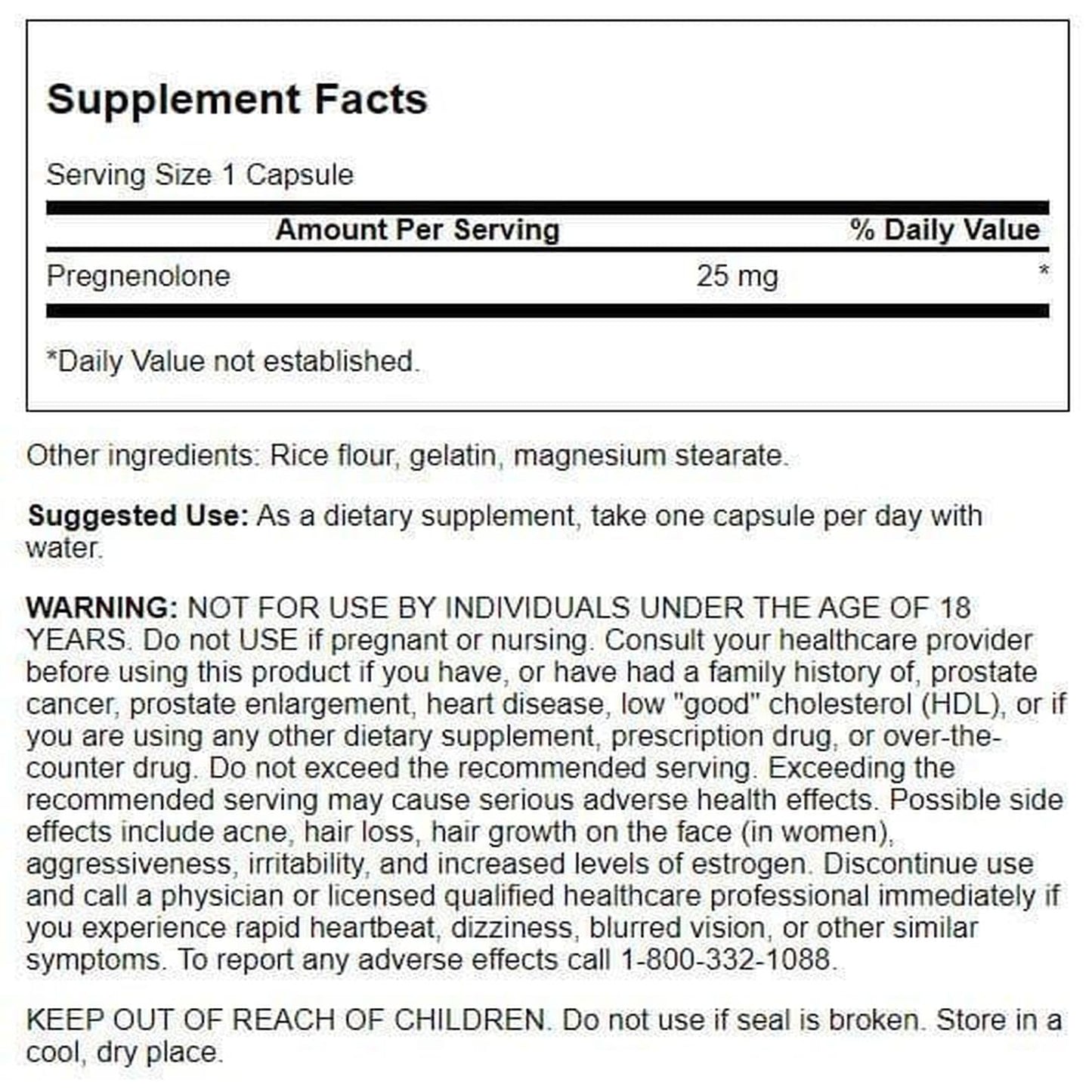 Swanson High Potency Pregnenolone 25 mg Capsules, 60 Count