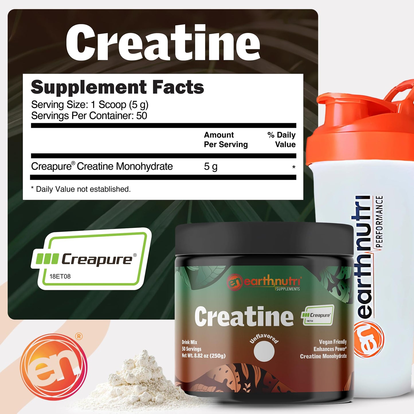 EarthNutri Creatine Monohydrate Powder 50 Servings