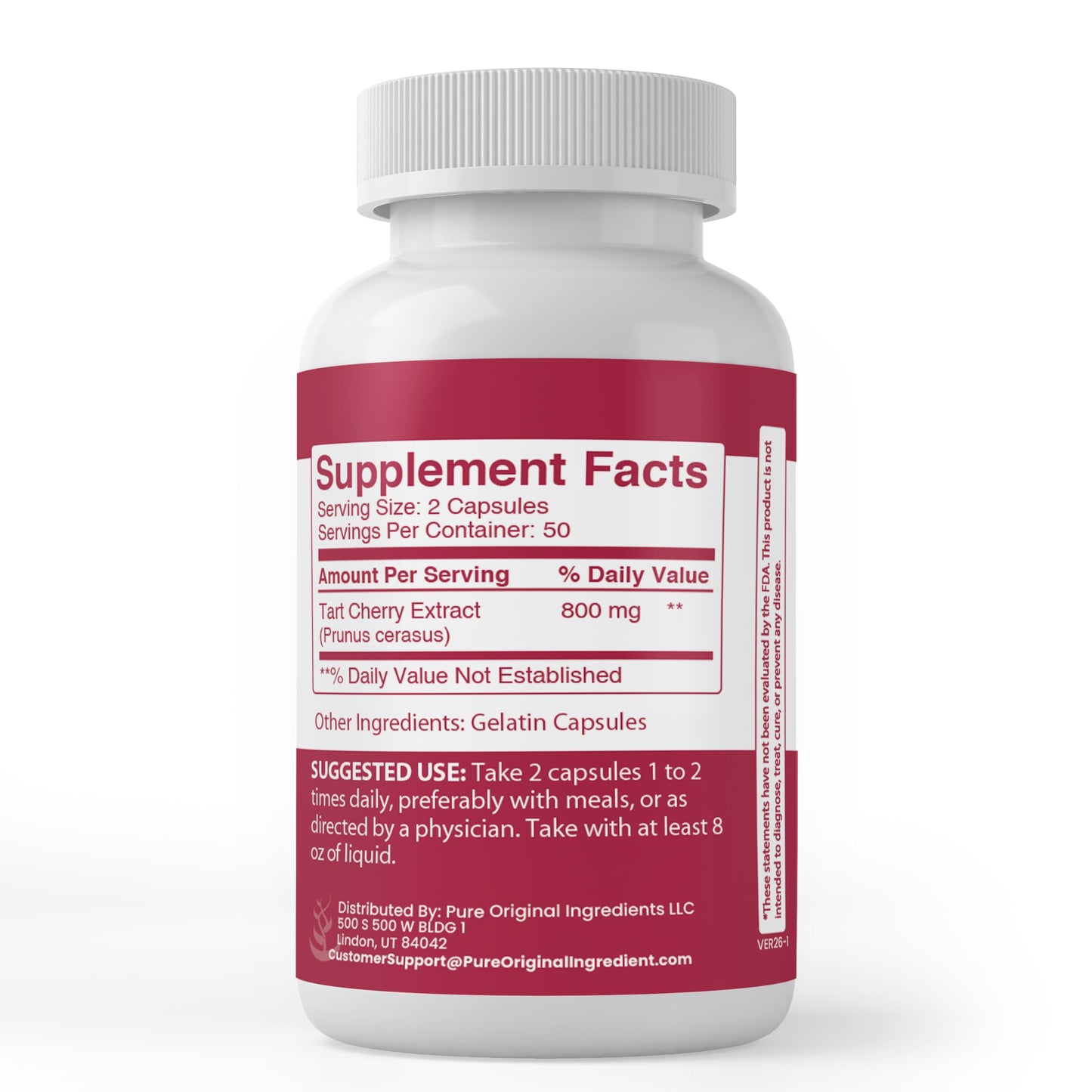 PURE ORIGINAL INGREDIENTS Tart Cherry Extract Capsule 100 Count