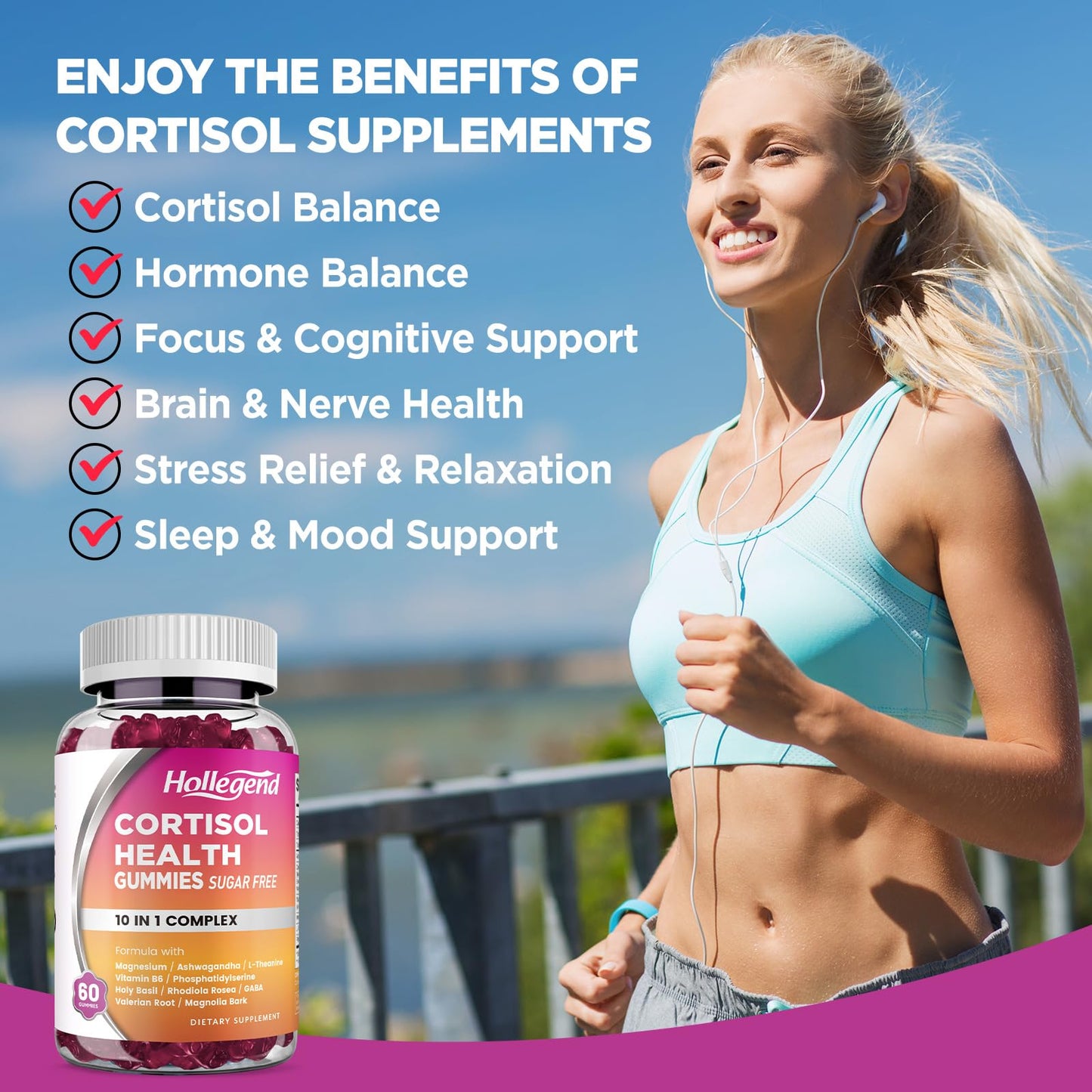 HOLLEGEND Cortisol Gummies for Women and Men 120 Count
