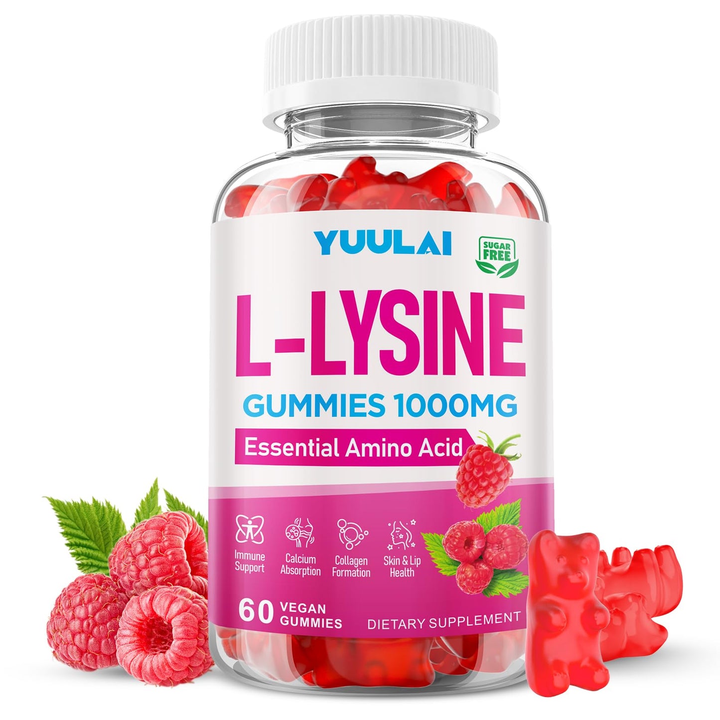 YUULAI L-Lysine 1000mg Gummies, 60 Count