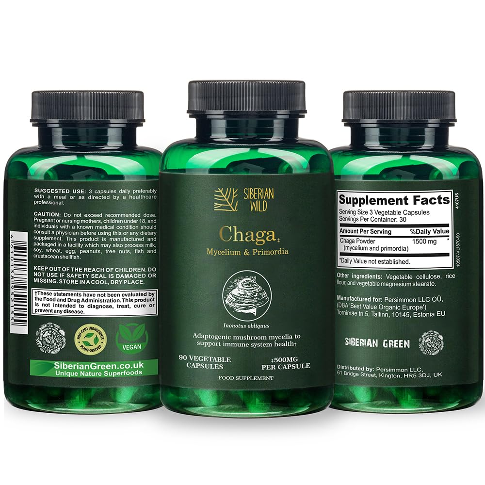 Siberian Wild White Chaga Mycelium Primordia Mushrooms Capsules 90 Capsules