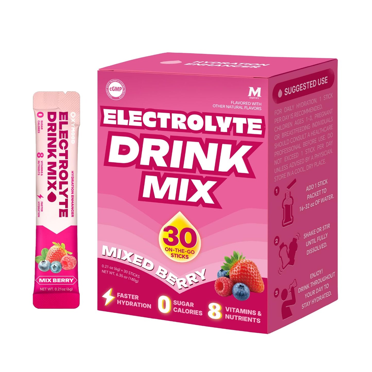 Mynzevirix High Sodium Sugar Free Electrolyte Packets Berry Mix Flavors Powder 6.35