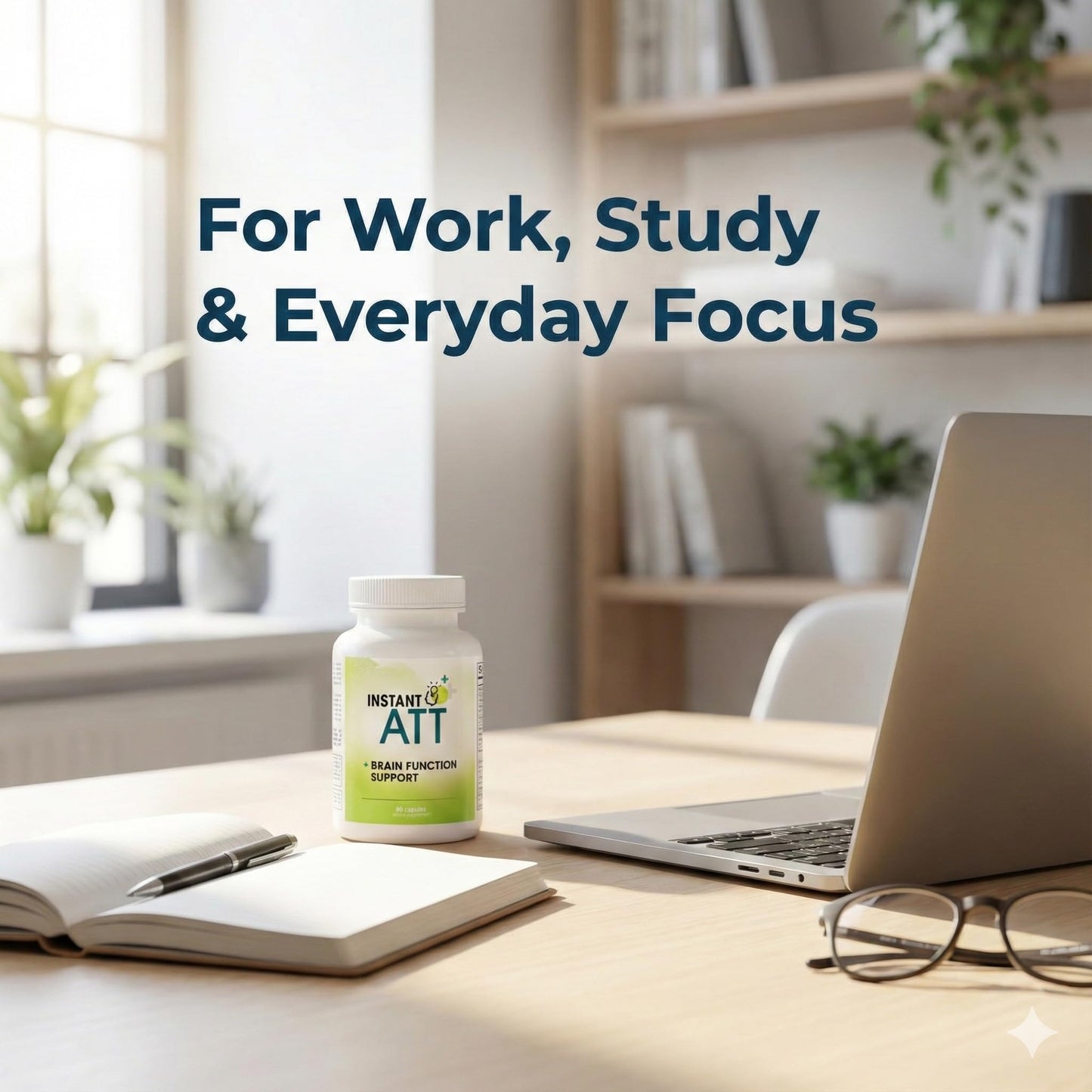 Instant Brands InstantATT - 7-in-1 Caffeine Free Nootropic All-Natural Brain, Focus, Memory Supplement Capsules 60