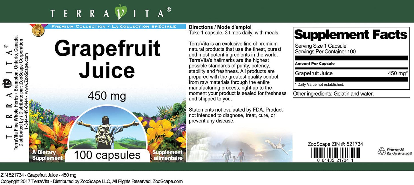 Terravita Grapefruit Juice - 450 mg, 300 Capsules