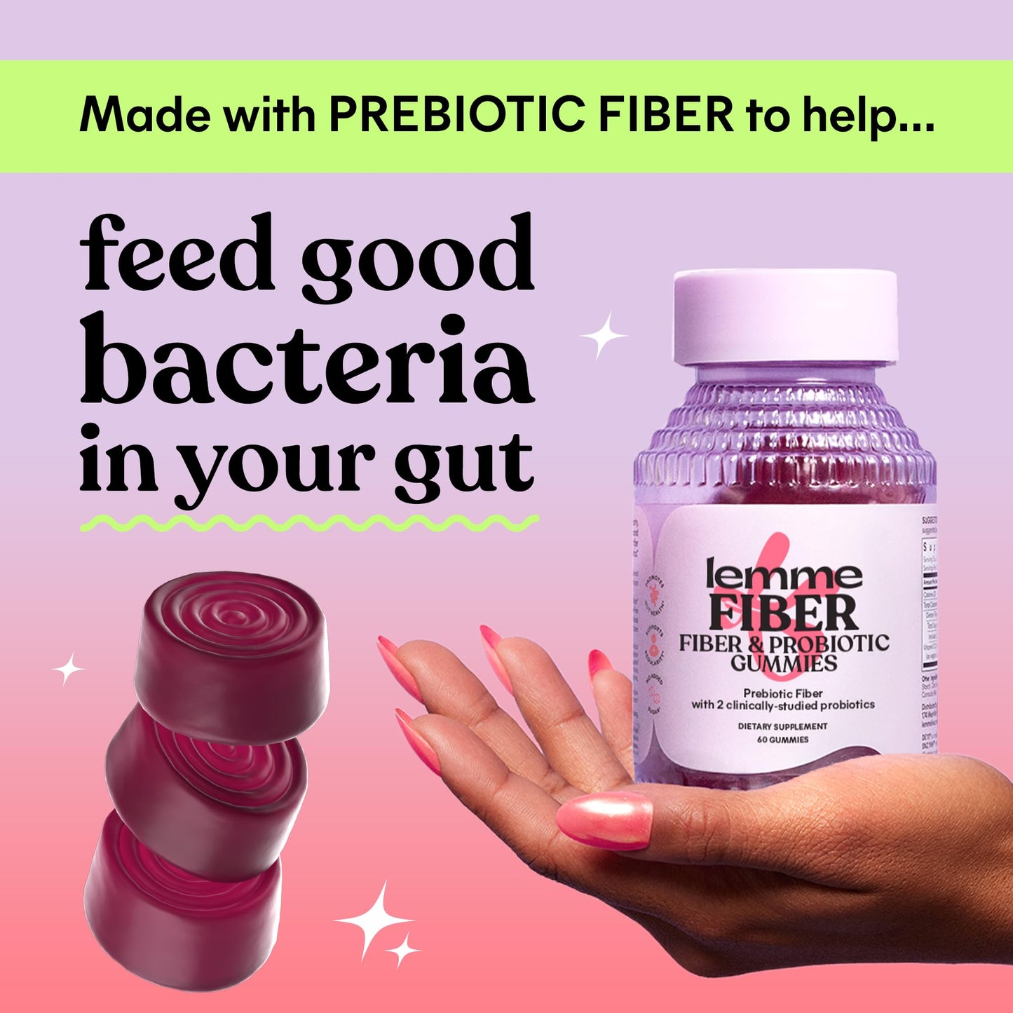 Lemme Fiber & Probiotic Gummies for Adults Gummy, 60 Count