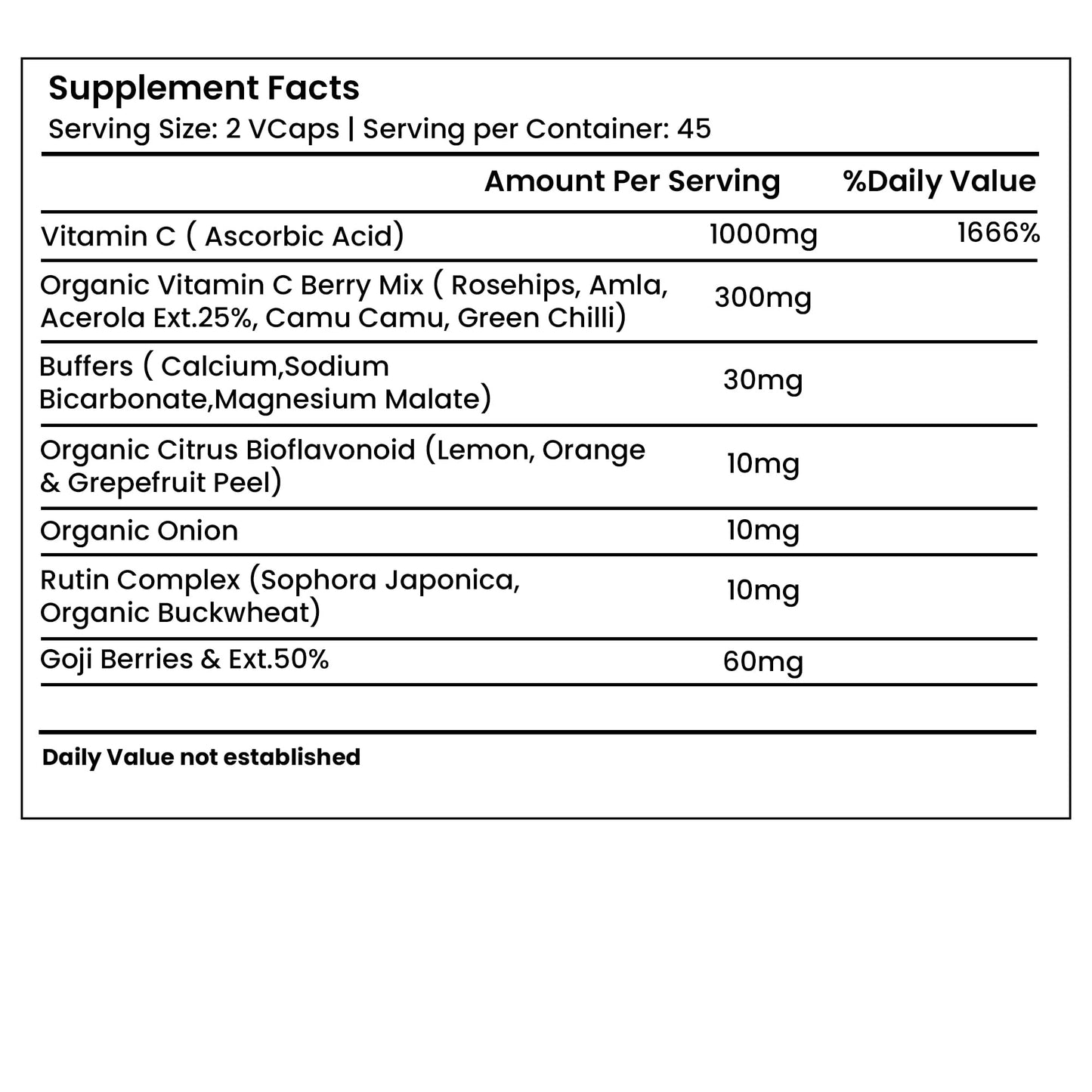 Green Organic Supplements Vitamin C, Natural from Berries Capsules 90