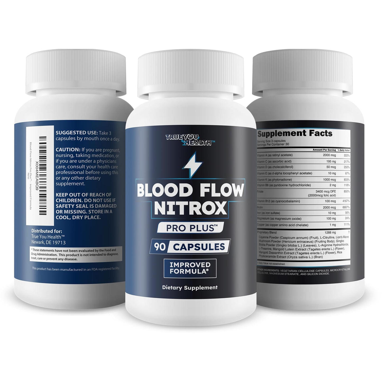 True You Health Blood Flow Nitrox Pro Plus Capsules, 90 Count