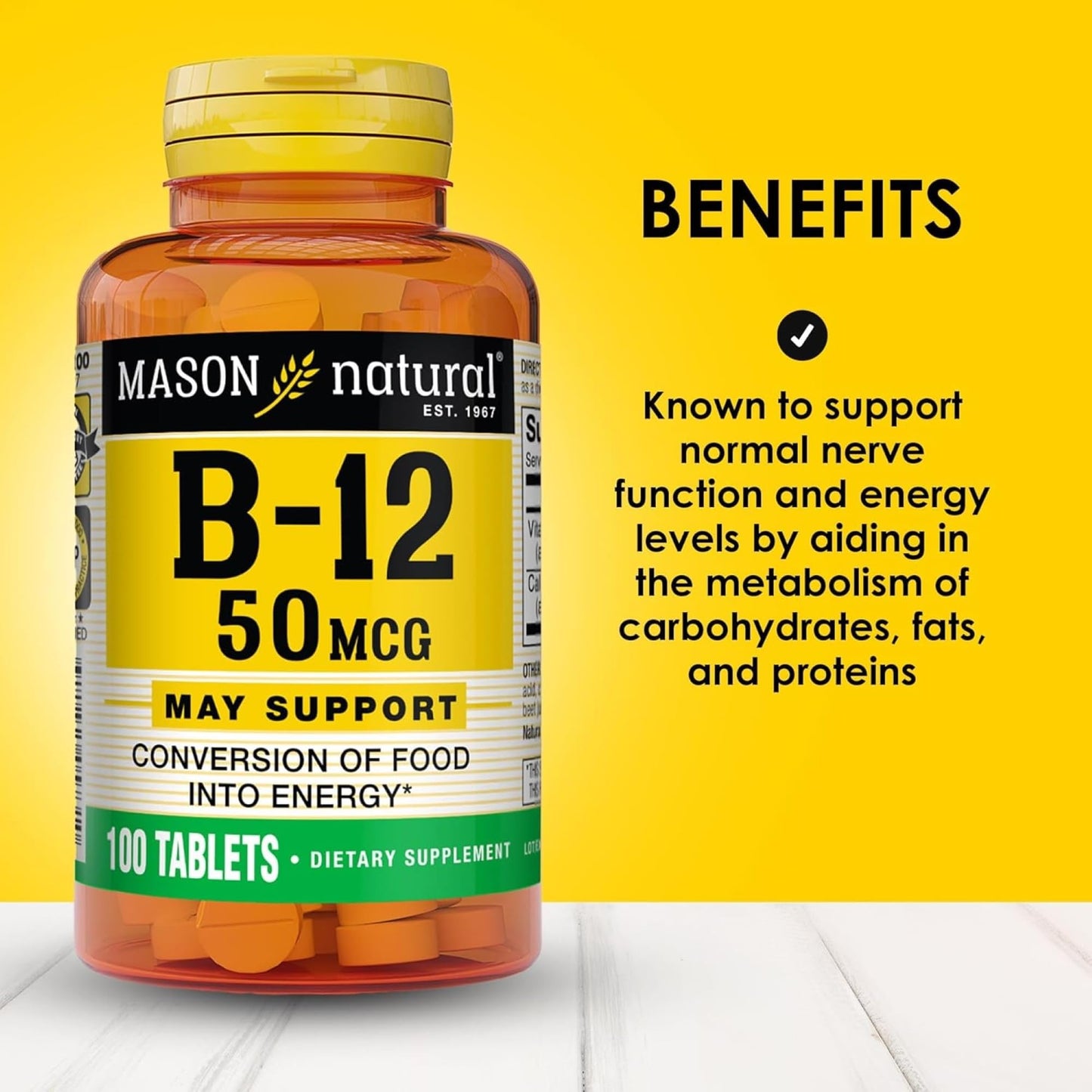 Mason Natural Vitamin B12 50 mcg with Calcium Tablets, 100 Count