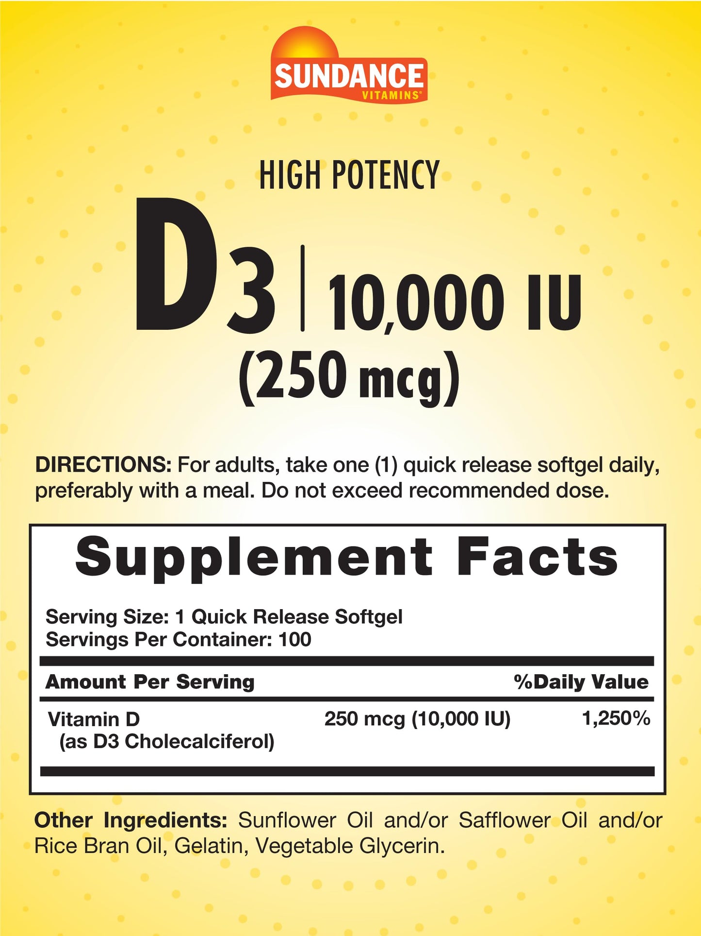 Sundance Vitamin D3 10,000iu (250mcg) Softgels, 100 Count
