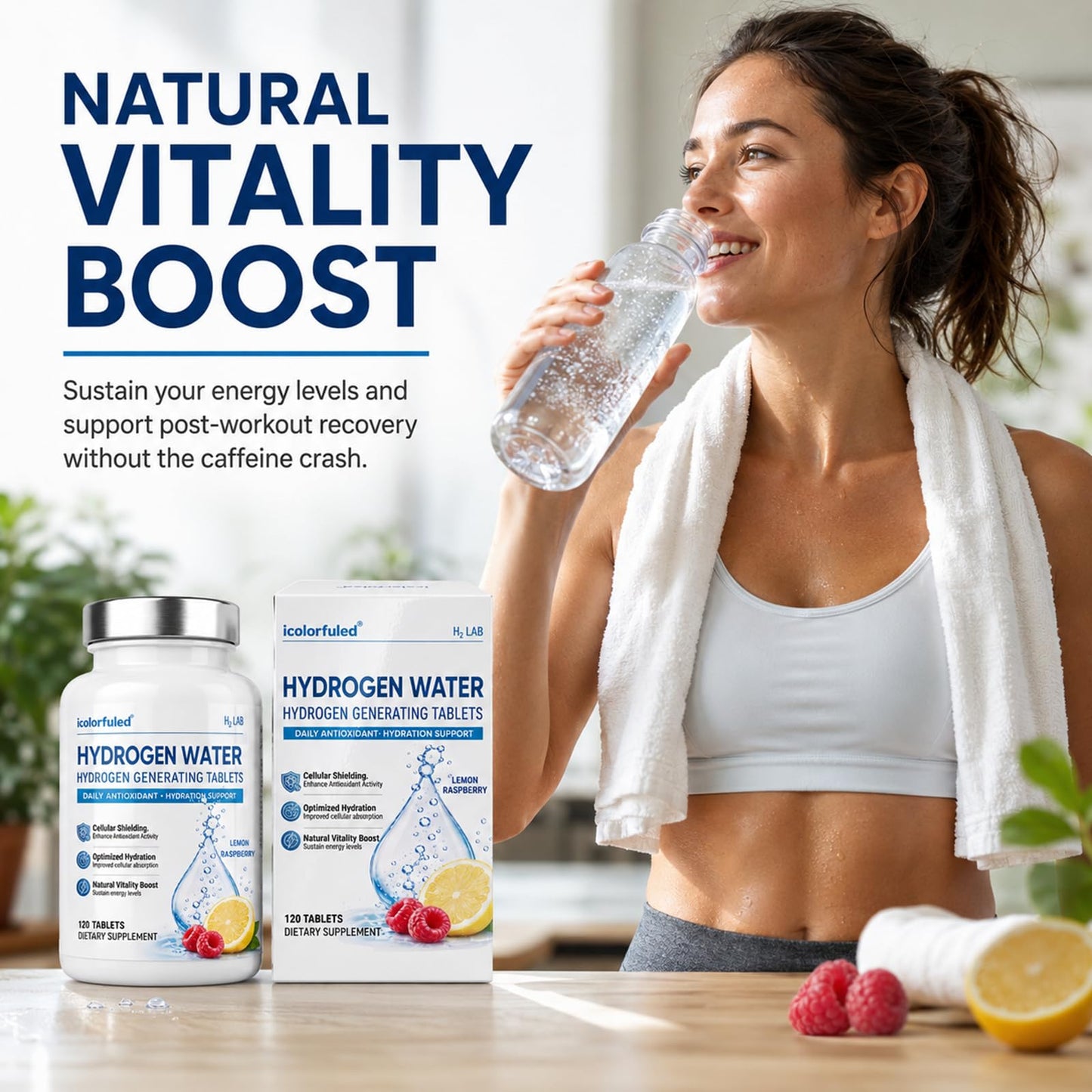 icolorfuled Hydrogen Water Tablets - for Energy & Vitality, Supports Brain & Cognitive Health, 120 Tablets