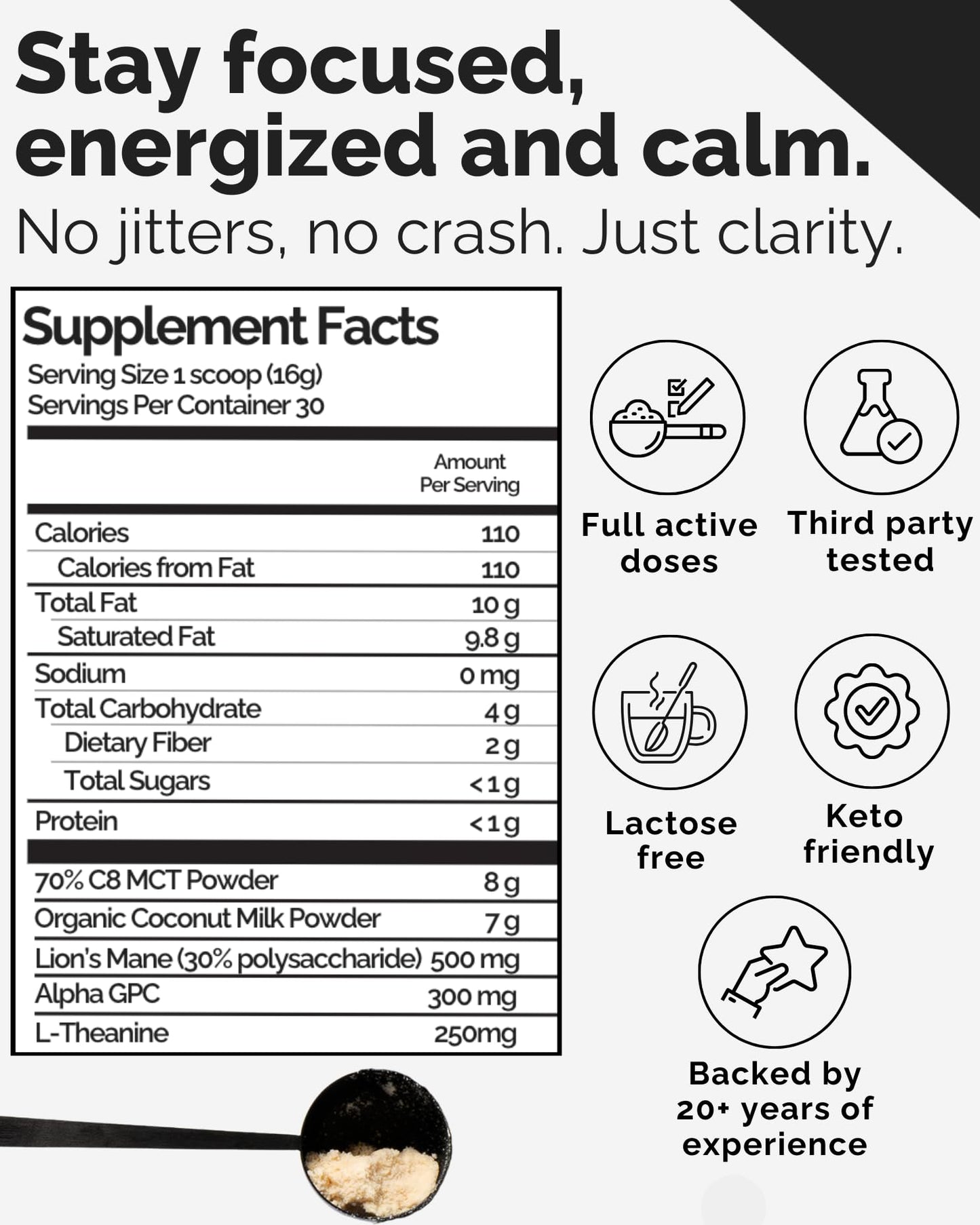 Keto Brainz Nootropic Creamer, C8 MCT, Lion's Mane Mushroom Powder 16