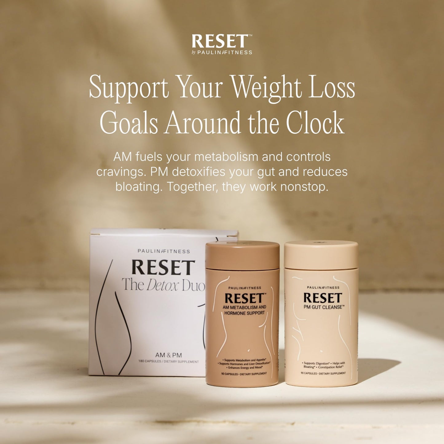 Paulina FITNESS Reset Detox Duo AM + PM Weight Loss Support Bundle, 180 Capsules