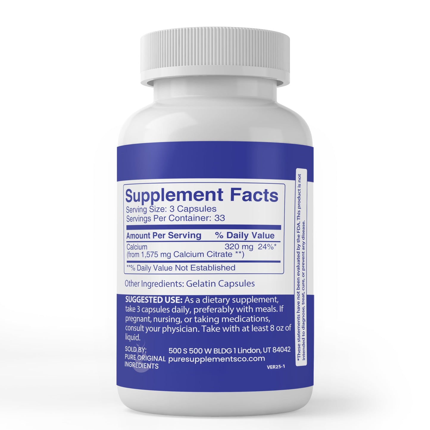 Pure Original Ingredients Calcium Citrate Capsules 100
