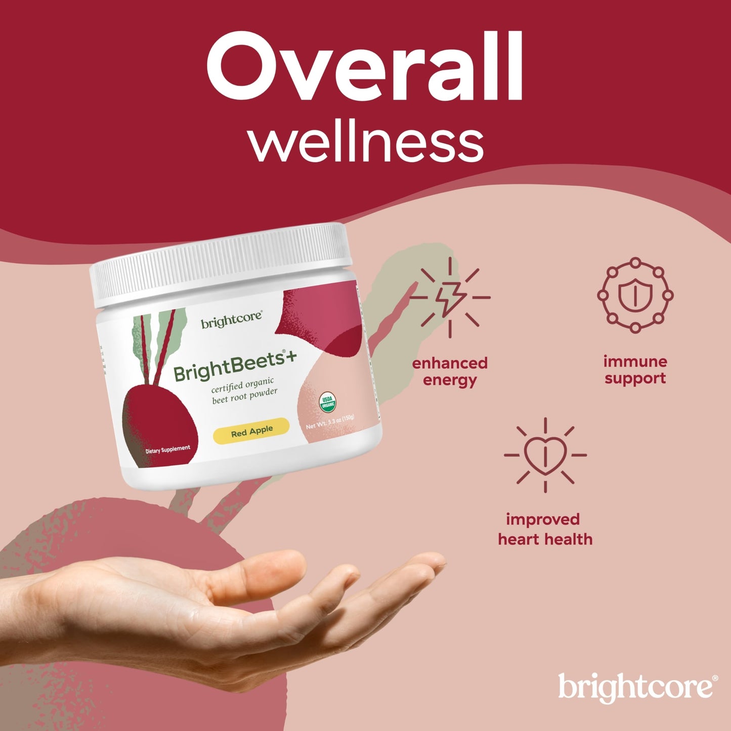 Brightcore BrightBeets Beet Powder, Red Apple Flavor, 5.29 oz, 30 Servings