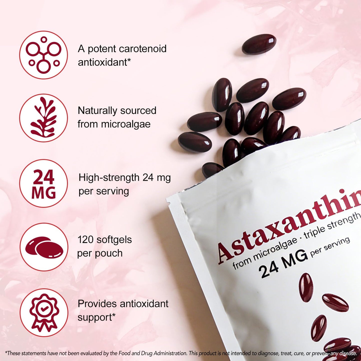 NQINQI Astaxanthin Supplements 24mg Softgels, 60 Count