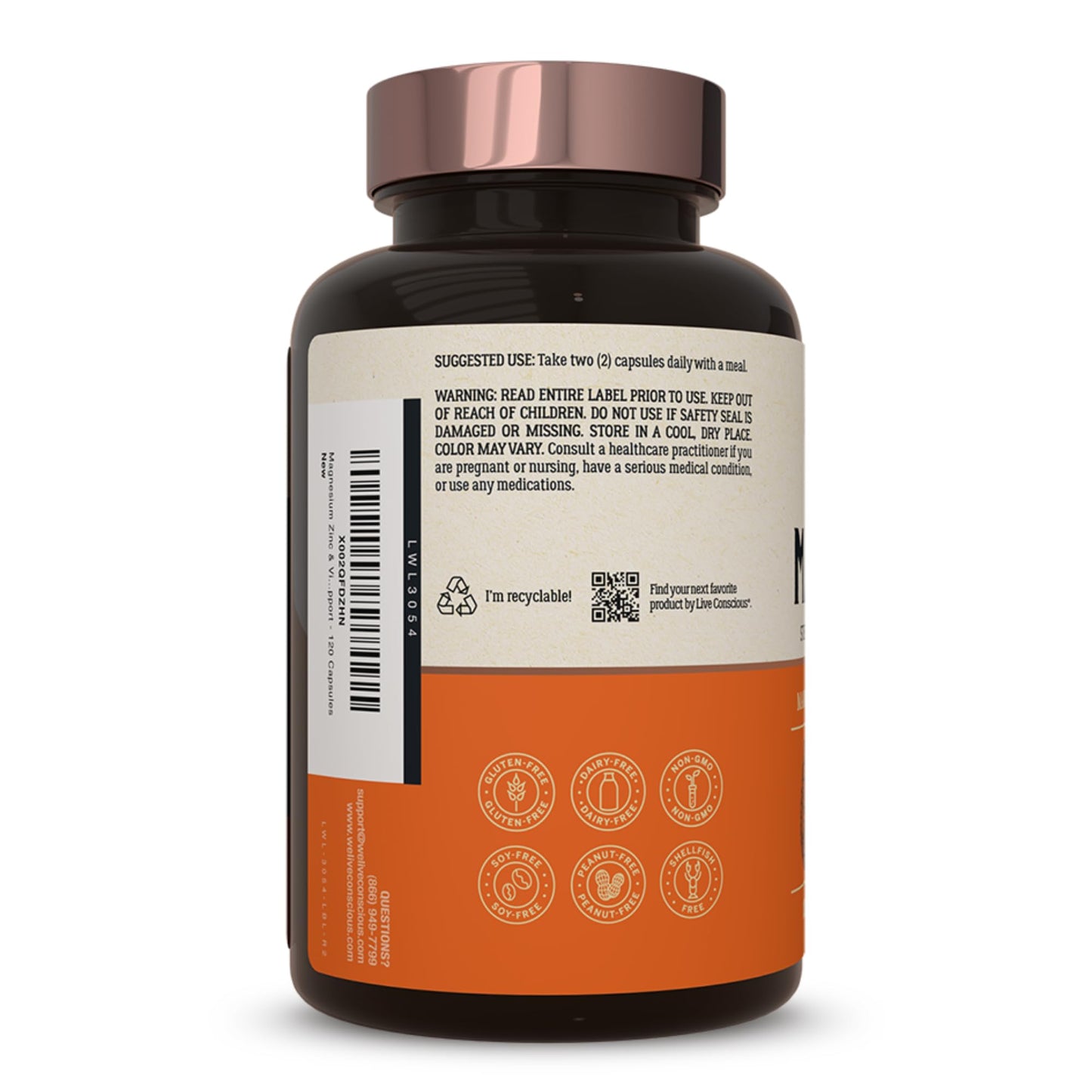 Live Conscious Magnesium Zinc & Vitamin D3 - Bioavailable Forms of Magnesium - Malate, Glycinate, Citrate - MagWell Bone & Heart Health, Immune System Support, 240 Capsules