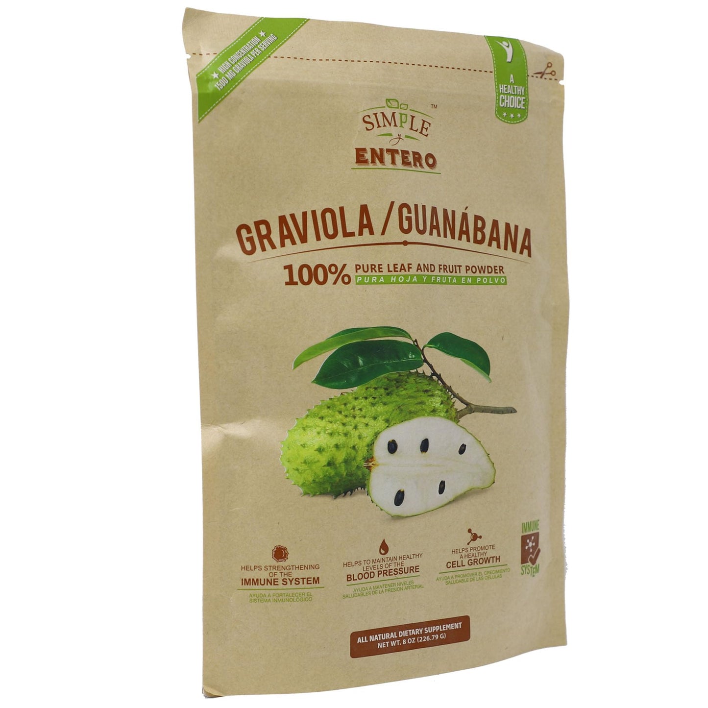 Simple y Entero Graviola/Guanabana 100% Pure Leaf Powder, 16 Oz (Pack of 2)