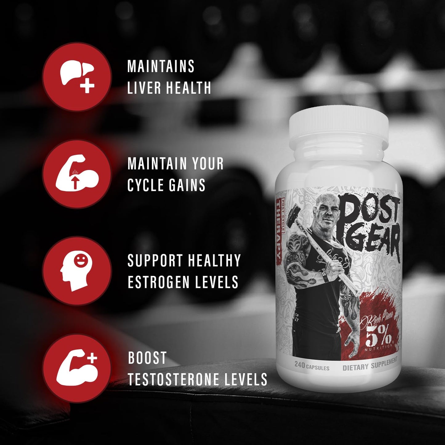 5% Nutrition Rich Piana Post Gear PCT Support Booster Capsule 240 Count