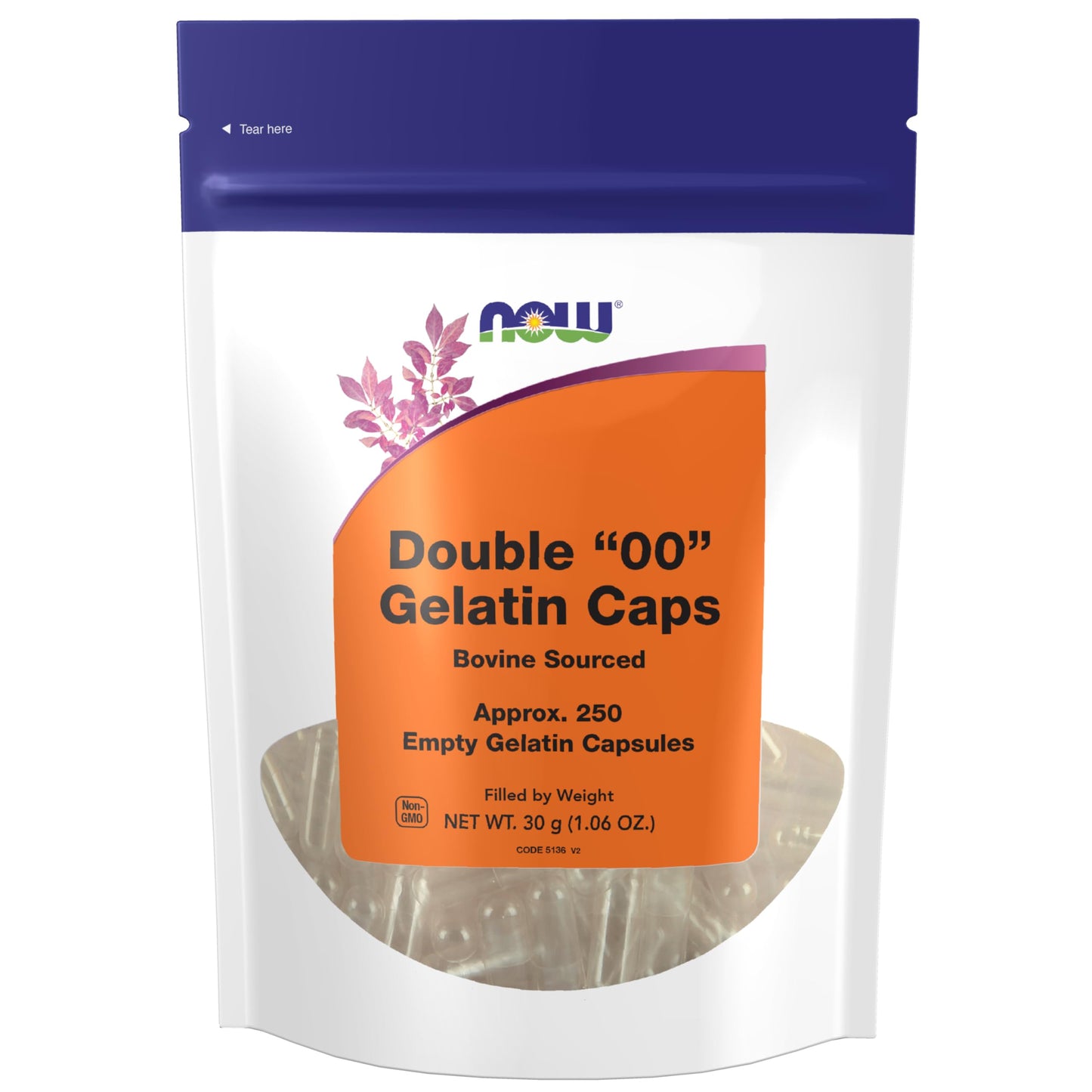 NOW Foods Supplements, Empty Gelatin Capsules Double 00, Bovine Sourced, Filled by Weight, 250 Capsules