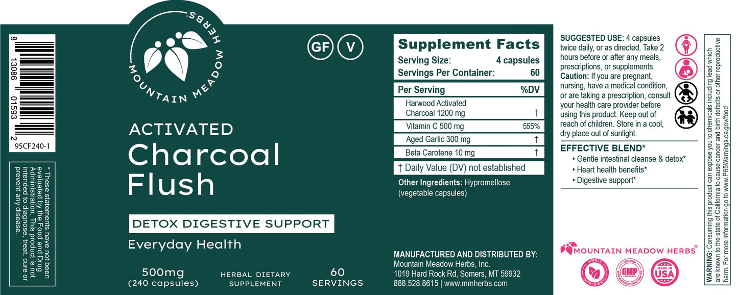 Mountain Meadow Herbs Activated Charcoal Flush Capsules 240