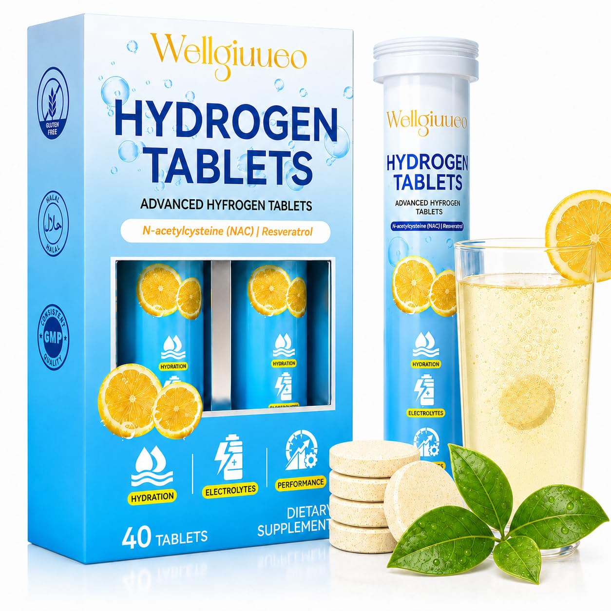 Wellgiuueo Hydrogen Water Tablets with Magnesium, 40 Count