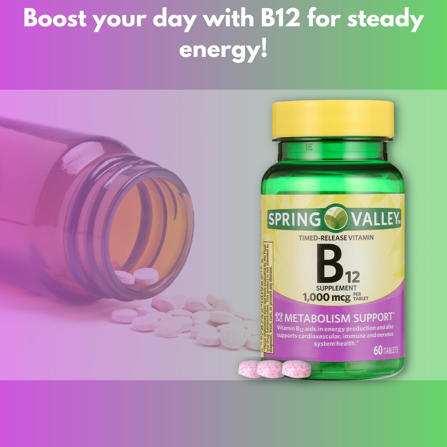 FUSION SHOP STORE Vitamin B12 1000mcg Timed Release Tablets, 60 Count
