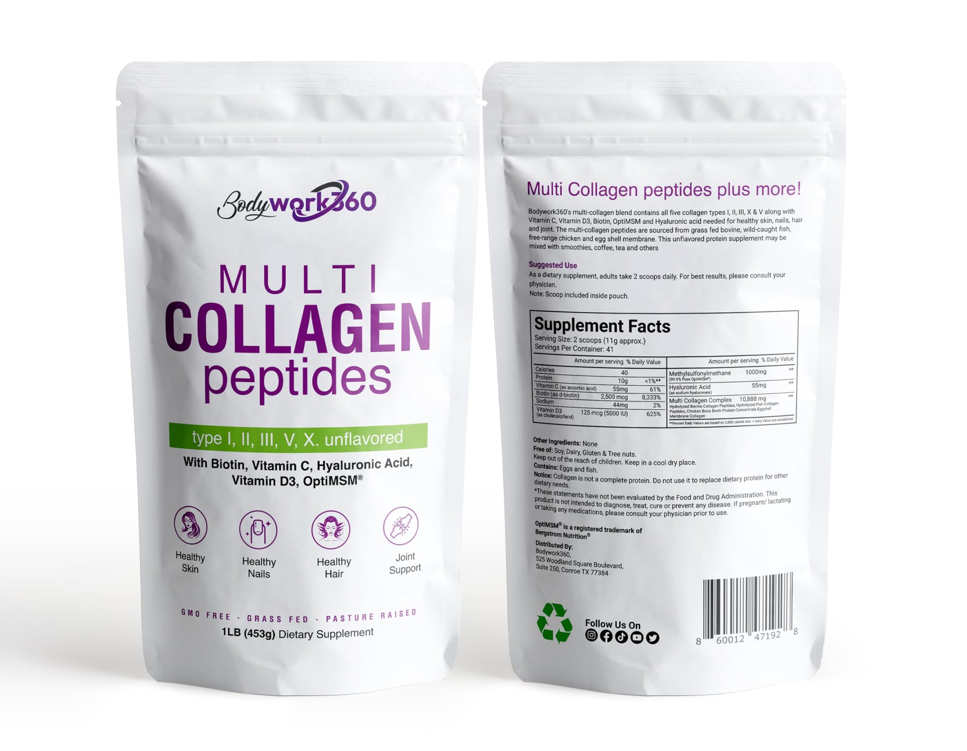 BODYWORK360 Multi Collagen Peptides Powder 16 oz