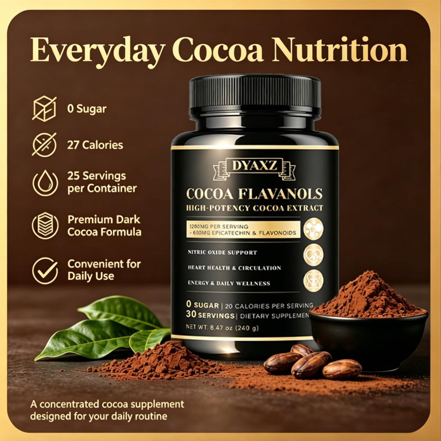 DYAXZ High Flavanol Cocoa Powder 8.6 Ounces